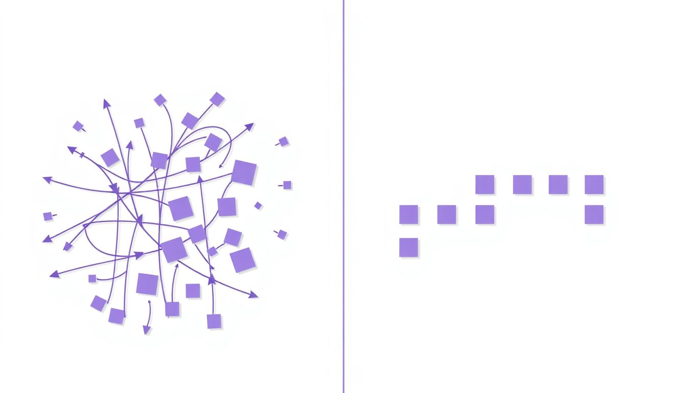 Before and after diagram of a manual process becoming a business process automation